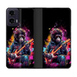 Housse cuir portefeuille Pour Motorola G35 5G Musique Rock Singe