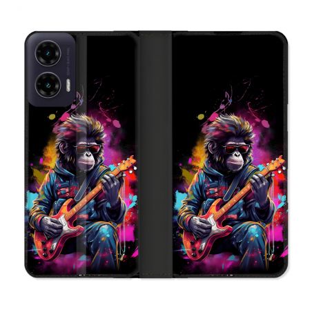 Housse cuir portefeuille Pour Motorola G35 5G Musique Rock Singe