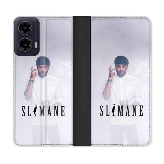 Housse cuir portefeuille Pour Motorola G35 5G Musique Slimane Blanc