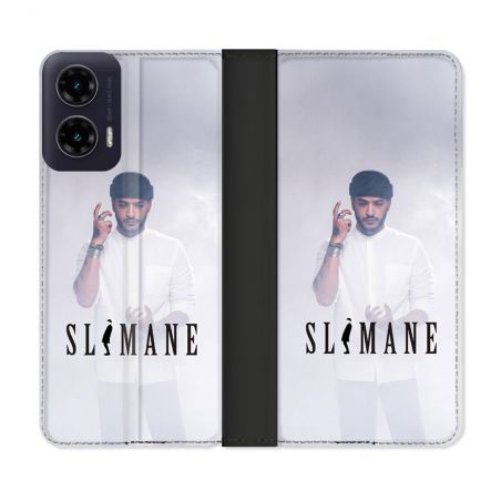 Housse cuir portefeuille Pour Motorola G35 5G Musique Slimane Blanc