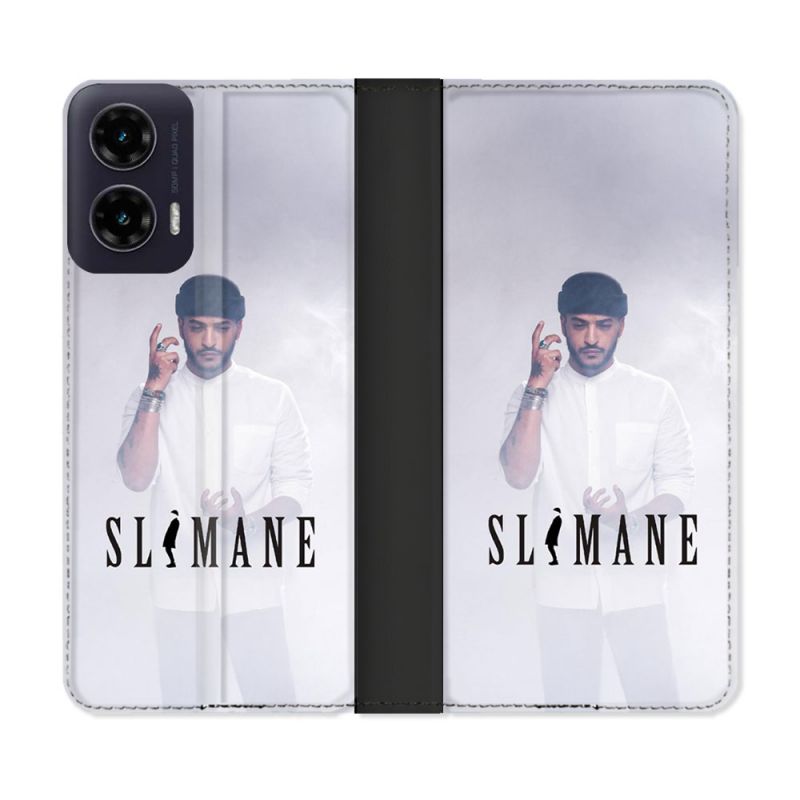 Housse cuir portefeuille Pour Motorola G35 5G Musique Slimane Blanc