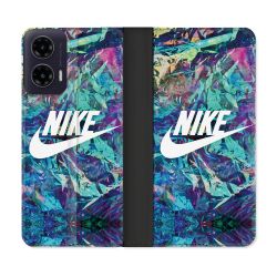 Housse cuir portefeuille Pour Motorola G35 5G Nike Turquoise