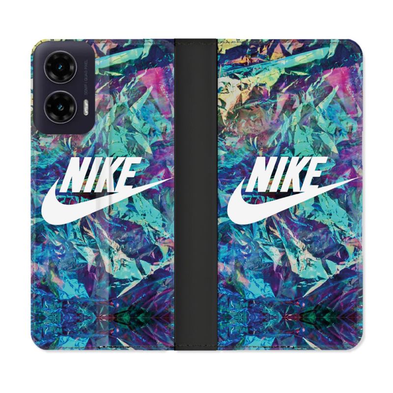 Housse cuir portefeuille Pour Motorola G35 5G Nike Turquoise
