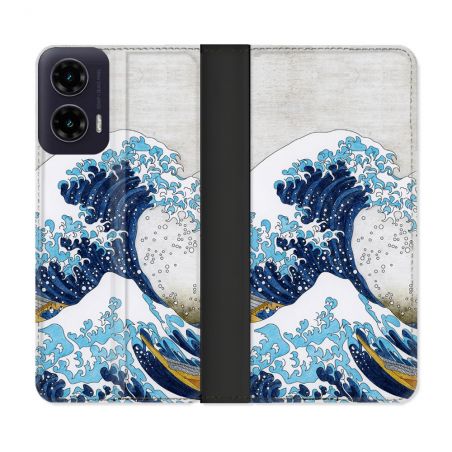 Housse cuir portefeuille Pour Motorola G35 5G Peinture La Grande Vague