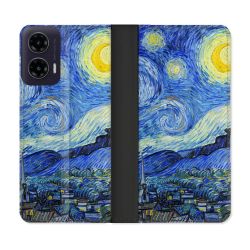 Housse cuir portefeuille Pour Motorola G35 5G Peinture La nuit étoilée
