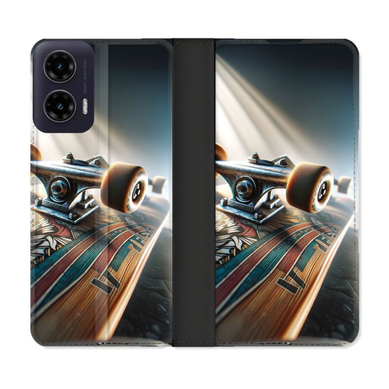 Housse cuir portefeuille Pour Motorola G35 5G Planche Skate