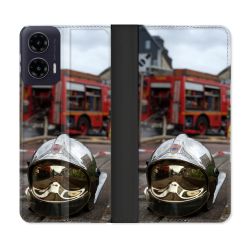 Housse cuir portefeuille Pour Motorola G35 5G Pompier Casque Camion