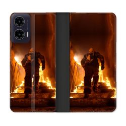 Housse cuir portefeuille Pour Motorola G35 5G Pompier Escalier