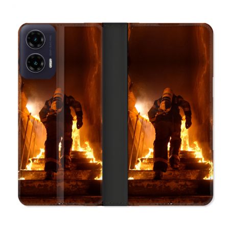 Housse cuir portefeuille Pour Motorola G35 5G Pompier Escalier