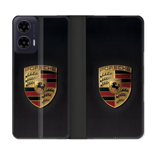 Housse cuir portefeuille Pour Motorola G35 5G Porsche Carbone