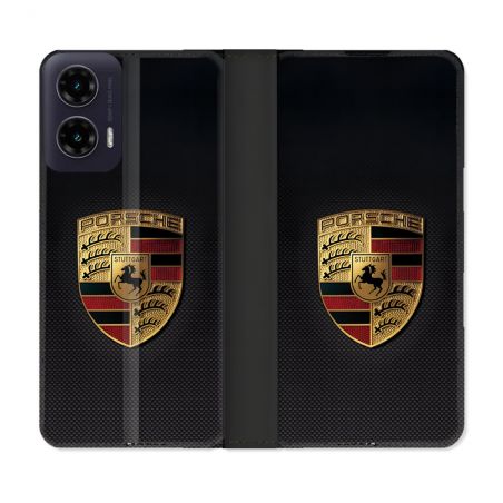 Housse cuir portefeuille Pour Motorola G35 5G Porsche Carbone