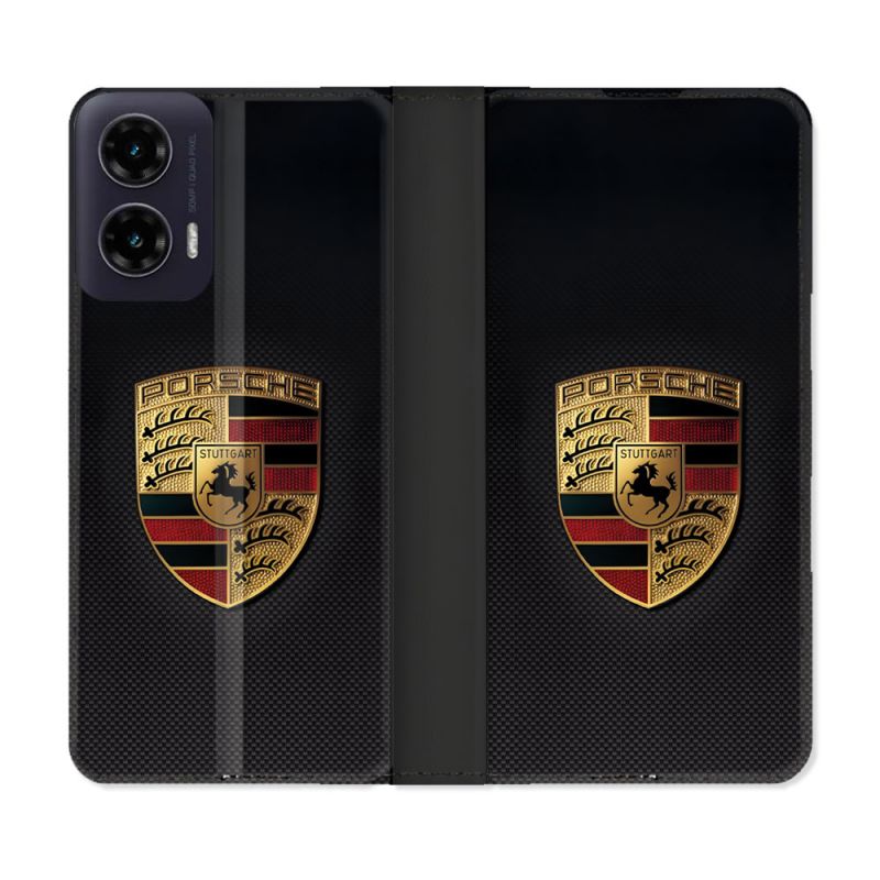 Housse cuir portefeuille Pour Motorola G35 5G Porsche Carbone