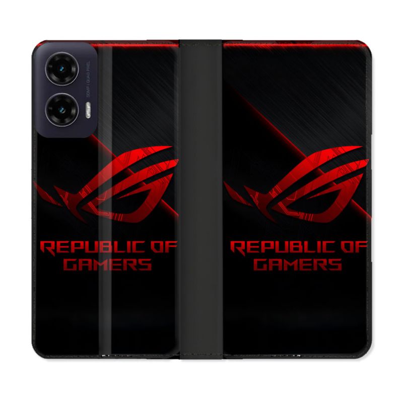 Housse cuir portefeuille Pour Motorola G35 5G ROG Rouge