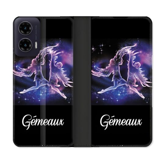 Housse cuir portefeuille Pour Motorola G35 5G Signe Zodiaque 2 Gémeaux