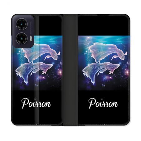 Housse cuir portefeuille Pour Motorola G35 5G Signe Zodiaque 2 Poisson