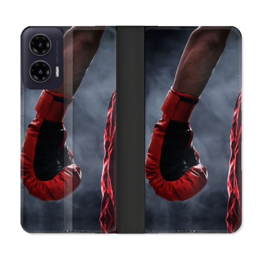 Housse cuir portefeuille Pour Motorola G35 5G Sport Boxe Gant Rouge