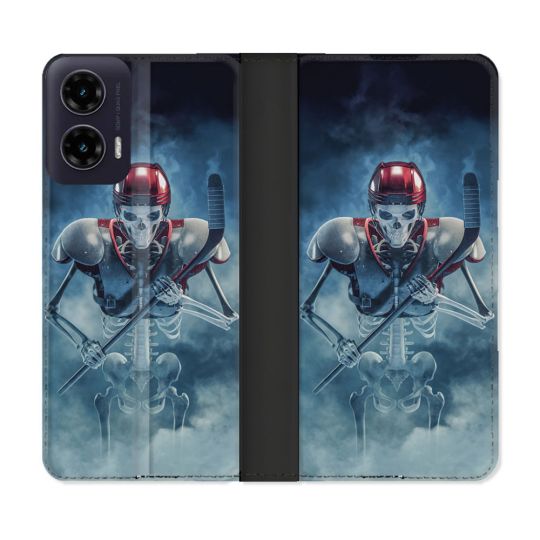 Housse cuir portefeuille Pour Motorola G35 5G Sport Hockey Squelette