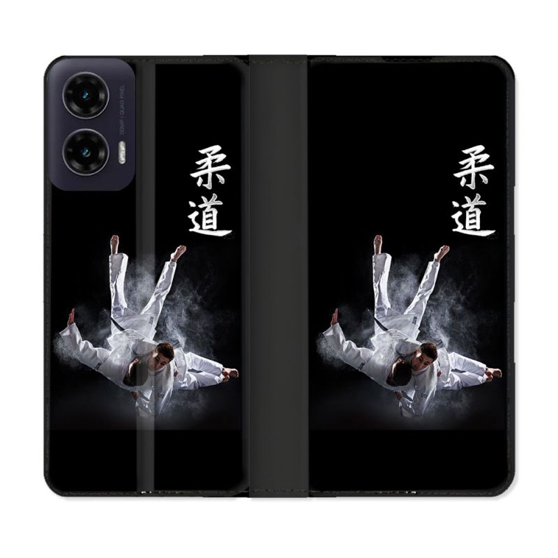 Housse cuir portefeuille Pour Motorola G35 5G Sport Judo Noir