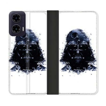Housse cuir portefeuille Pour Motorola G35 5G Star Wars - Dark Vador Blanc