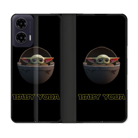 Housse cuir portefeuille Pour Motorola G35 5G Star Wars - Yoda bebe noir