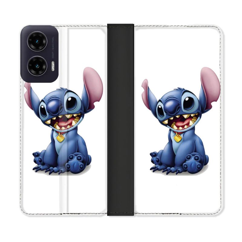 Housse cuir portefeuille Pour Motorola G35 5G Stitch Blanc