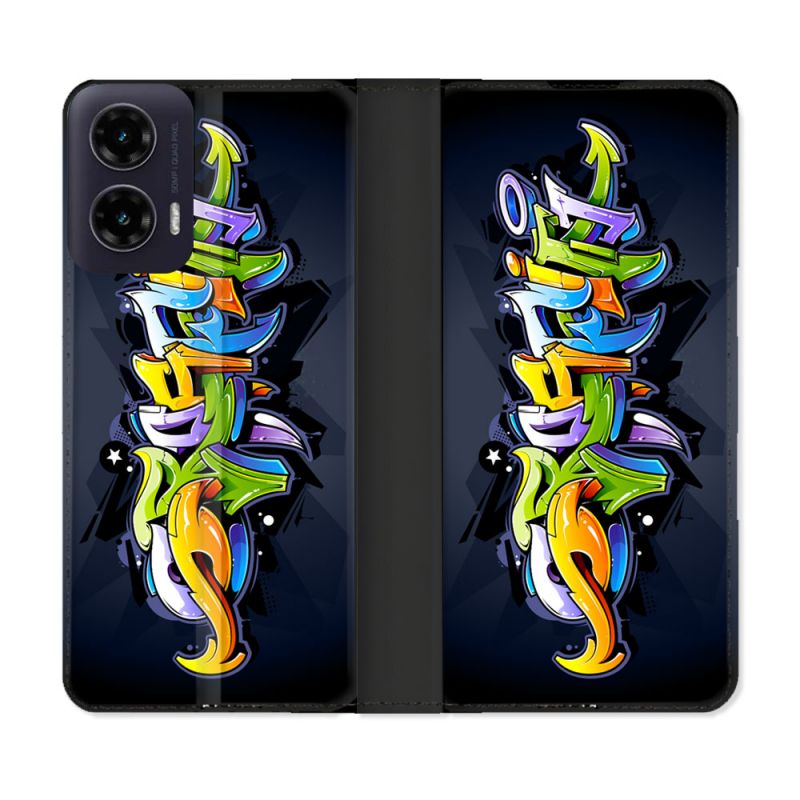 Housse cuir portefeuille Pour Motorola G35 5G Street Art Graffiti