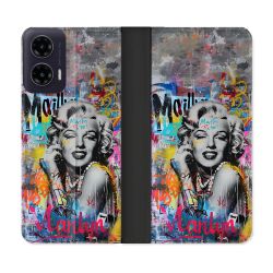 Housse cuir portefeuille Pour Motorola G35 5G Street Art Maryline Monroe