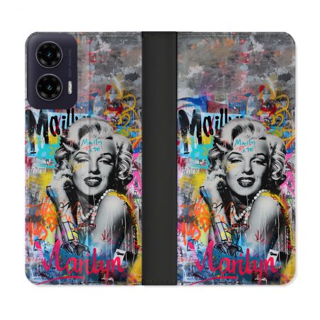 Housse cuir portefeuille Pour Motorola G35 5G Street Art Maryline Monroe