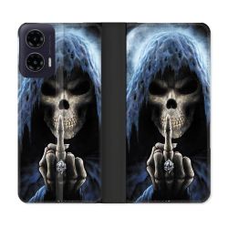 Housse cuir portefeuille Pour Motorola G35 5G Tete de Mort Doigt