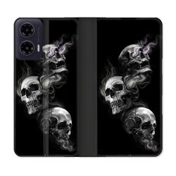 Housse cuir portefeuille Pour Motorola G35 5G Tete de Mort Triple