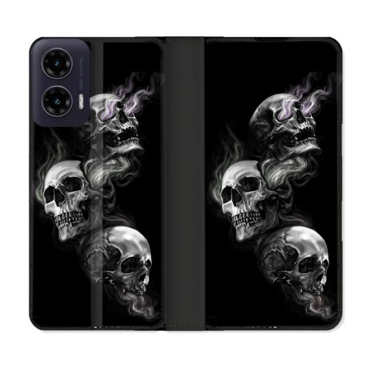 Housse cuir portefeuille Pour Motorola G35 5G Tete de Mort Triple