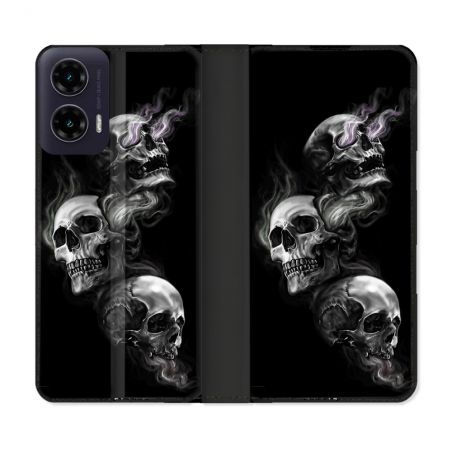 Housse cuir portefeuille Pour Motorola G35 5G Tete de Mort Triple
