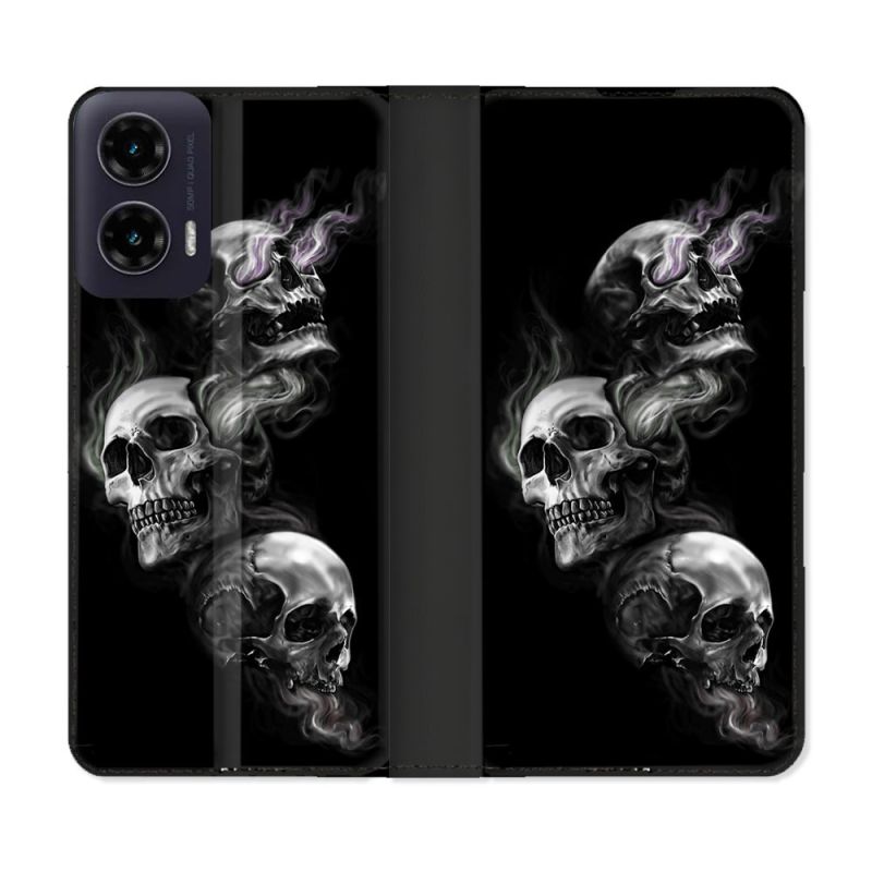 Housse cuir portefeuille Pour Motorola G35 5G Tete de Mort Triple