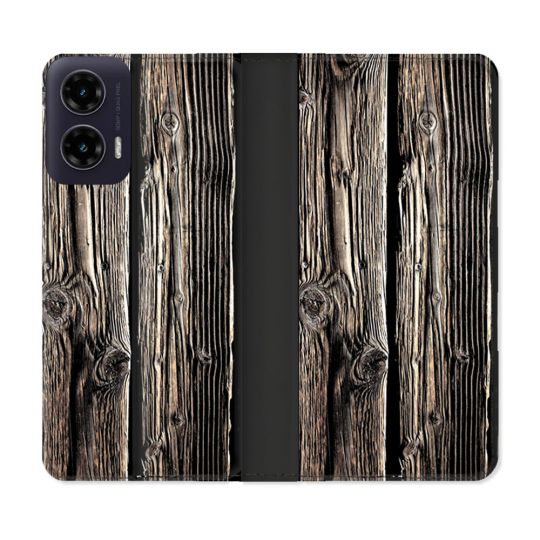 Housse cuir portefeuille Pour Motorola G35 5G Texture Bois