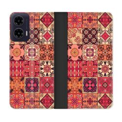 Housse cuir portefeuille Pour Motorola G35 5G Texture Carreau Ciment Rouge