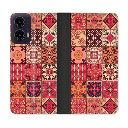 Housse cuir portefeuille Pour Motorola G35 5G Texture Carreau Ciment Rouge