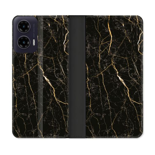 Housse cuir portefeuille Pour Motorola G35 5G Texture Marbre Noir