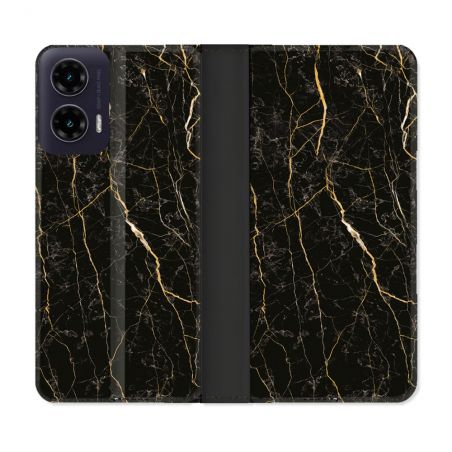 Housse cuir portefeuille Pour Motorola G35 5G Texture Marbre Noir