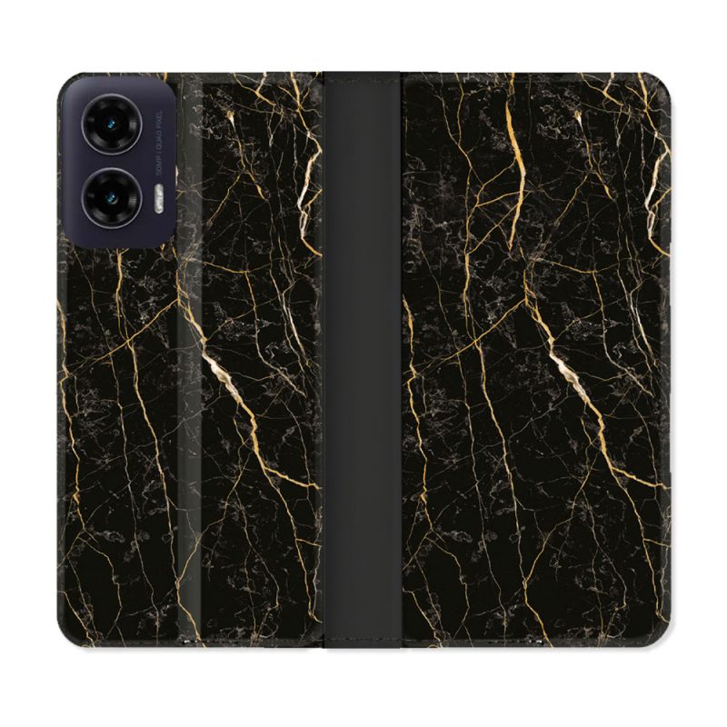 Housse cuir portefeuille Pour Motorola G35 5G Texture Marbre Noir