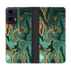 Housse cuir portefeuille Pour Motorola G35 5G Texture Marbre Vert