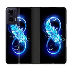 Housse cuir portefeuille Pour Motorola G35 5G Texture Plume Infini Bleu