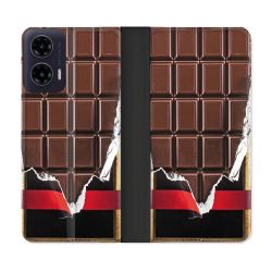 Housse cuir portefeuille Pour Motorola G35 5G Texture Trompe Oeil Chocolat