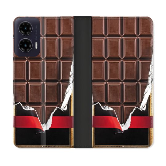 Housse cuir portefeuille Pour Motorola G35 5G Texture Trompe Oeil Chocolat