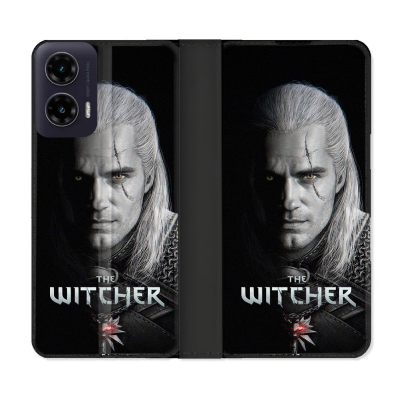 Housse cuir portefeuille Pour Motorola G35 5G The Witcher Noir