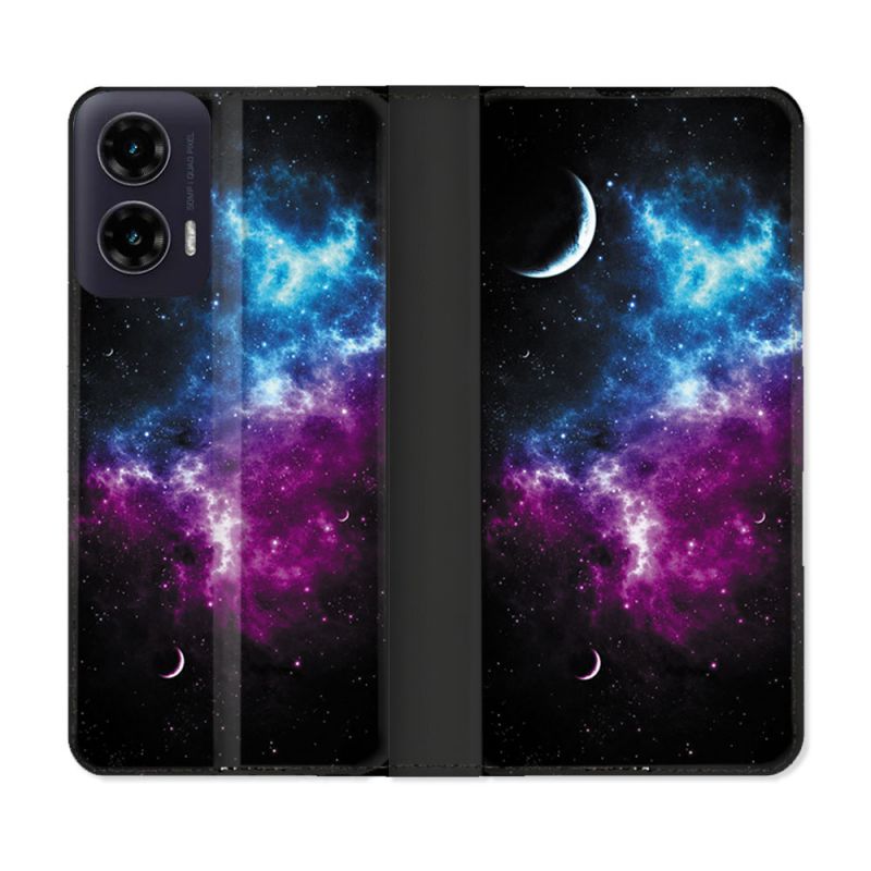 Housse cuir portefeuille Pour Motorola G35 5G Univers Bleu Violet