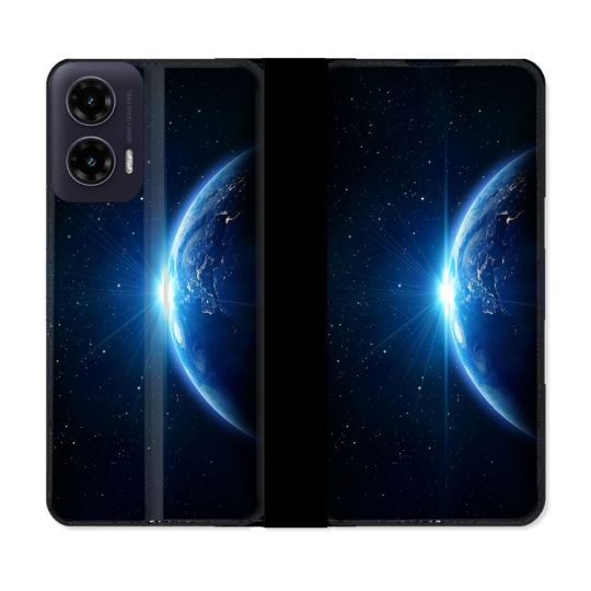 Housse cuir portefeuille Pour Motorola G35 5G Univers Planete Terre