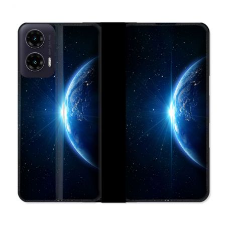 Housse cuir portefeuille Pour Motorola G35 5G Univers Planete Terre