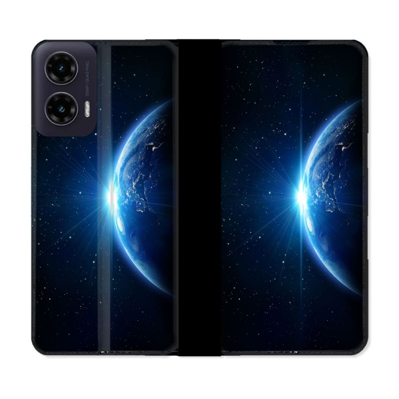 Housse cuir portefeuille Pour Motorola G35 5G Univers Planete Terre