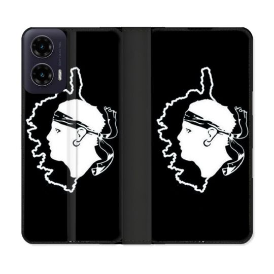 Housse cuir portefeuille Pour Motorola G35 5G Voyage Corse Noir