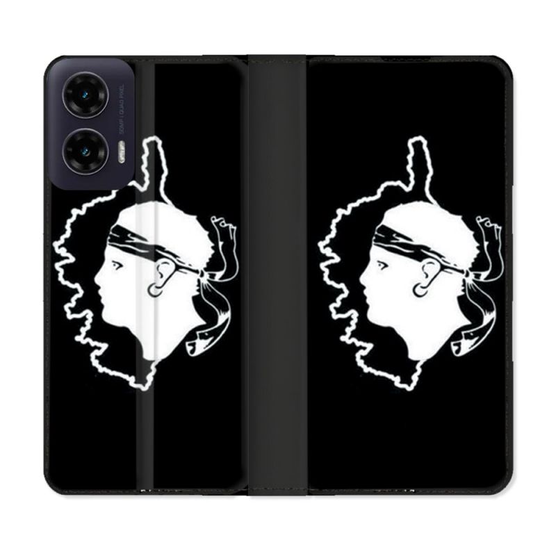 Housse cuir portefeuille Pour Motorola G35 5G Voyage Corse Noir